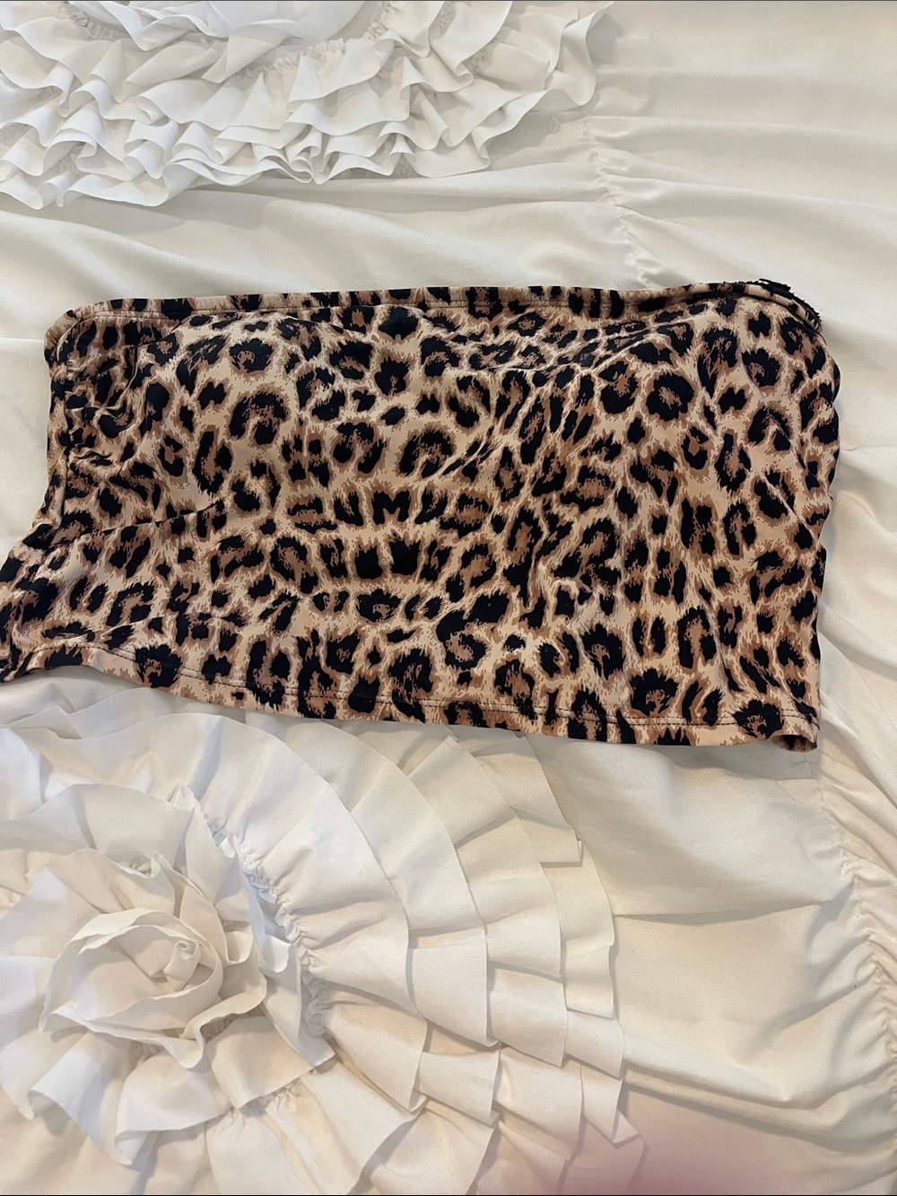 Leopard Print Strapless Swim Tube Top - Tan & Black